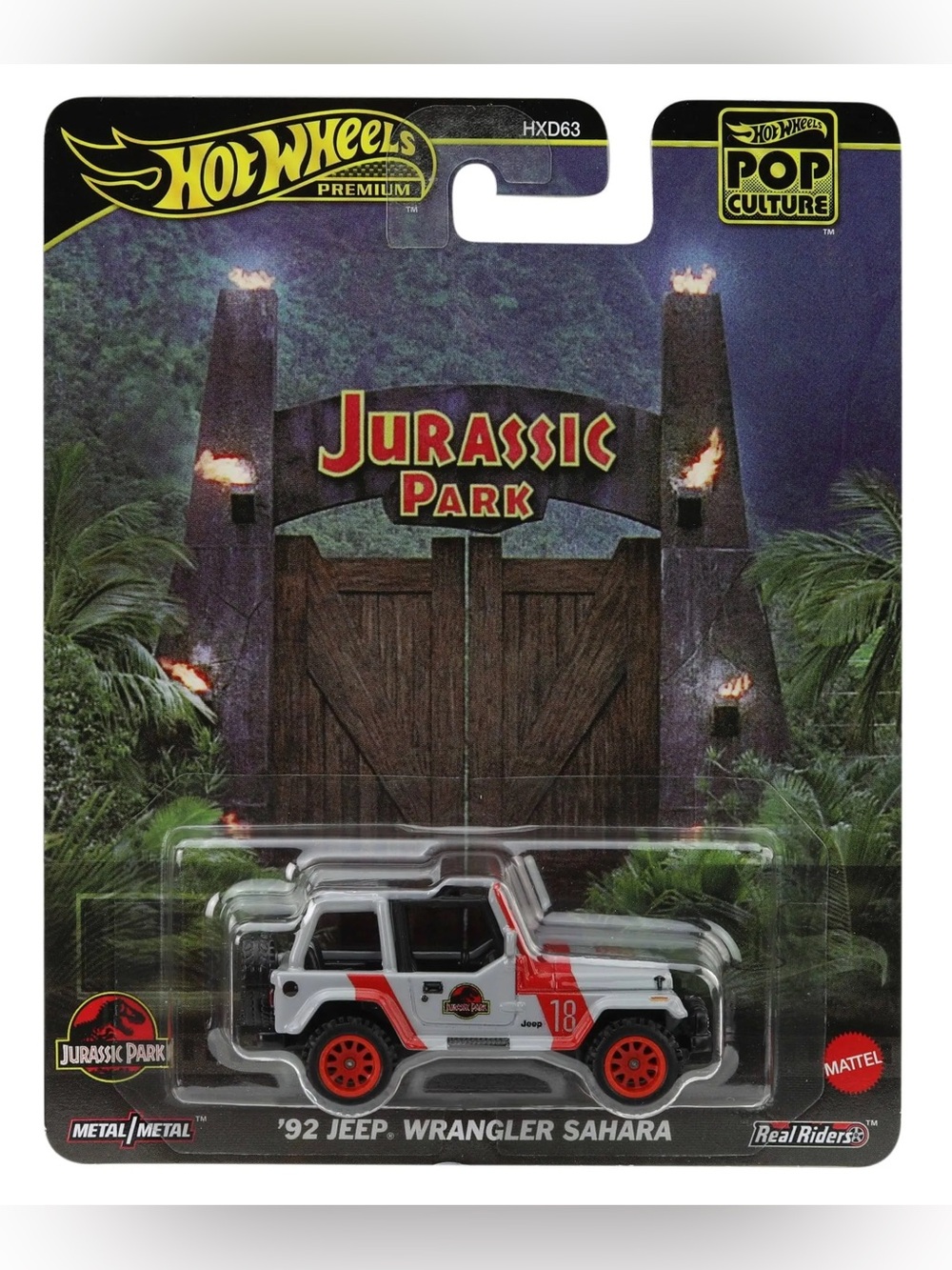 NIB HOT WHEELS POP CULTURE PREMIUM JURASSIC PARK 1992 JEEP WRANGLER SAHARA